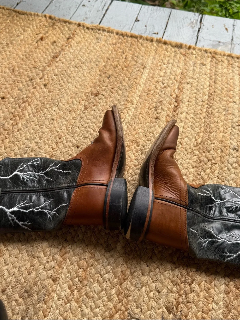 Cody James Kids Size 11 D Black Brown Leather Lightning Square Toe Western Boots